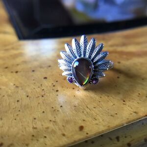 Canadian Ammolite Sterling Silver Ring Size 6